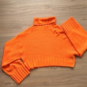 H&M Bright Orange Cropped Turtleneck Sweater